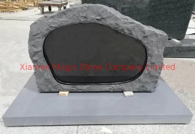 Import Gray G633 Headstone and Ebony Black Tombstone Marker with Base